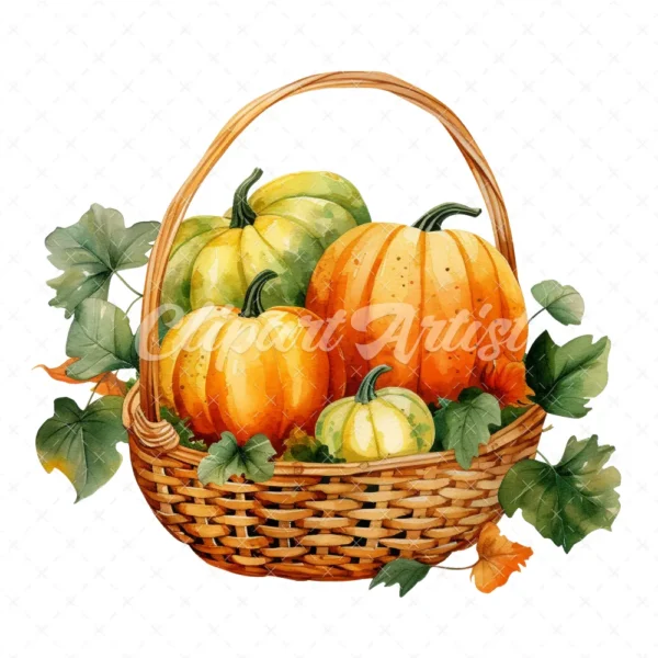 20 High-Quality Pumpkin Basket Clipart - Pumpkin basket digital watercolor JPG instant download for commercial use - Digital download
