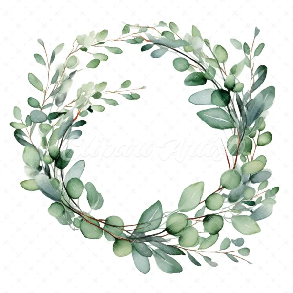 20 High-Quality Eucalyptus Wreath Clipart - Eucalyptus wreath digital watercolor JPG instant download for commercial use - Digital download