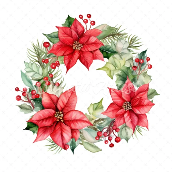 20 High-Quality Christmas Wreath Clipart - Christmas wreath digital watercolor JPG instant download for commercial use - Digital download