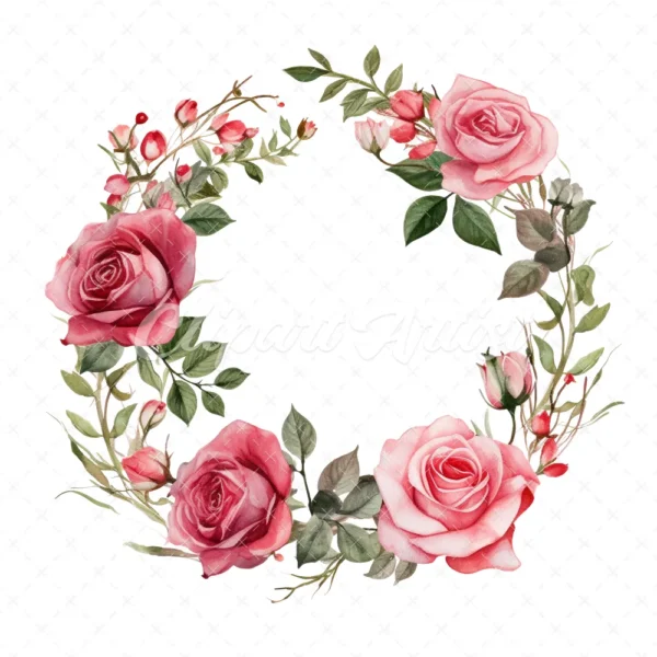 20 High-Quality Roses Wreath Clipart - Roses wreath digital watercolor JPG instant download for commercial use - Digital download