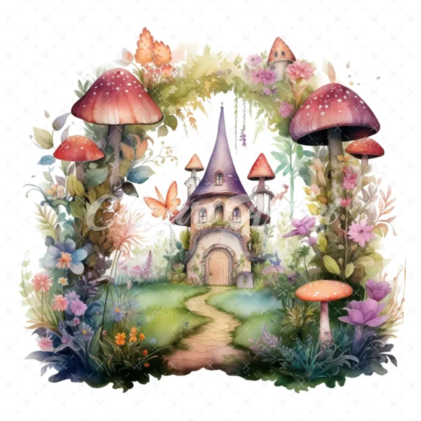 20 High-Quality Enchanted Fairy Forest Clipart - Fairy forest digital watercolor JPG instant download for commercial use - Digital download