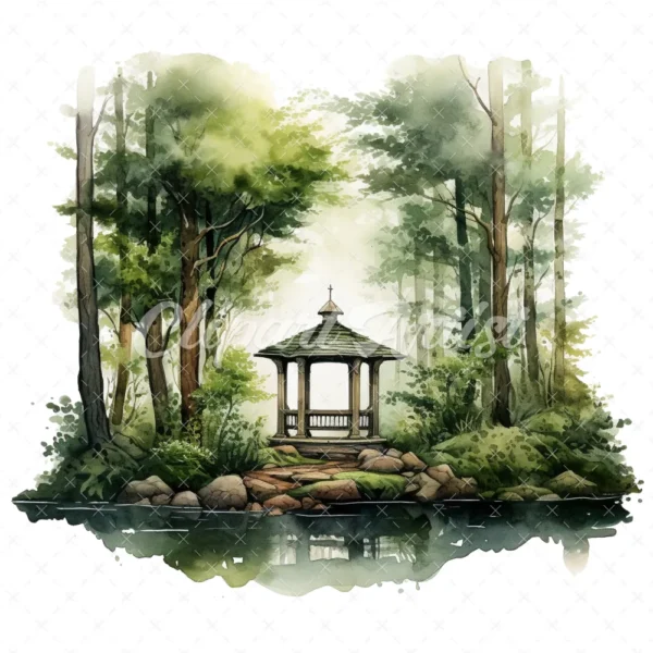 20 High-Quality Forest Shrine Clipart - Forest shrine digital watercolor JPG instant download for commercial use - Digital download