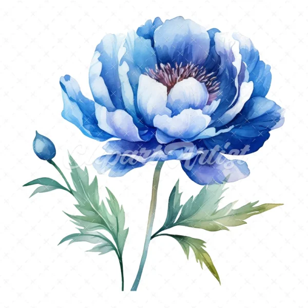 20 High-Quality Blue Peony Clipart - Blue peony flower digital watercolor JPG instant download for commercial use - Digital download