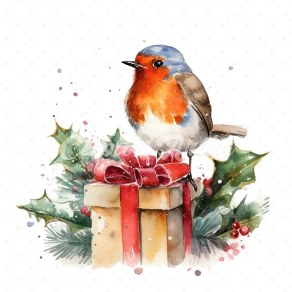 20 High-Quality Robin Bird on Gifts Clipart - Robin bird gifts digital watercolor JPG instant download for commercial use - Digital download