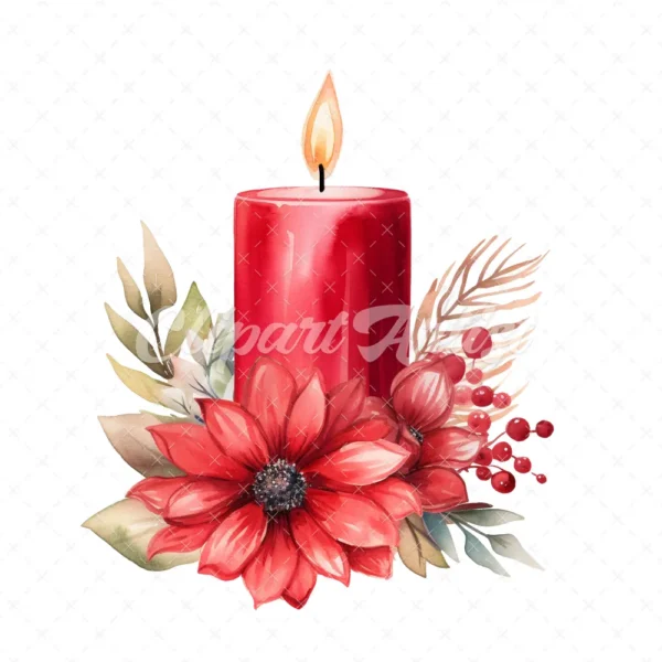20 High-Quality Red Floral Candles Clipart - Red candle flower digital watercolor JPG instant download for commercial use - Digital download