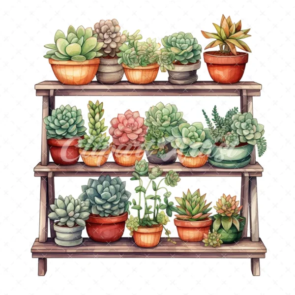 20 High-Quality Succulent Rack Clipart - Succulent rack digital watercolor JPG instant download for commercial use - Digital download