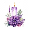 19 High-Quality Purple Floral Candle Clipart - Purple candle digital watercolor JPG instant download for commercial use - Digital download