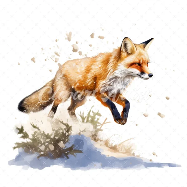 19 High-Quality Pouncing Fox Clipart - Pouncing fox digital watercolor JPG instant download for commercial use - Digital download