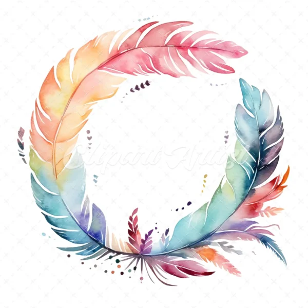 19 High-Quality Feathers Wreath Clipart - Feathers wreath digital watercolor JPG instant download for commercial use - Digital download