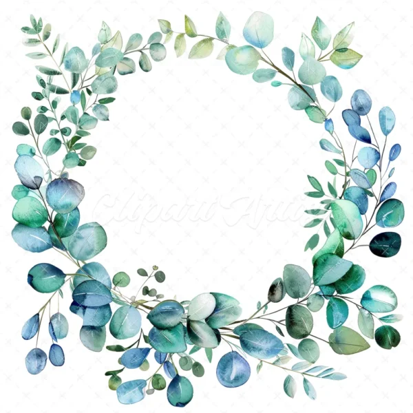 20 High-Quality Eucalyptus Wreath Clipart - Eucalyptus wreath digital watercolor JPG instant download for commercial use - Digital download