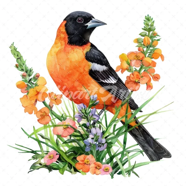 19 High-Quality Baltimore Oriole Clipart - Baltimore oriole digital watercolor JPG instant download for commercial use - Digital download
