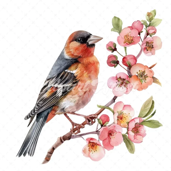 20 High-Quality Chaffinch Flower Clipart - Chaffinch flower digital watercolor JPG instant download for commercial use - Digital download