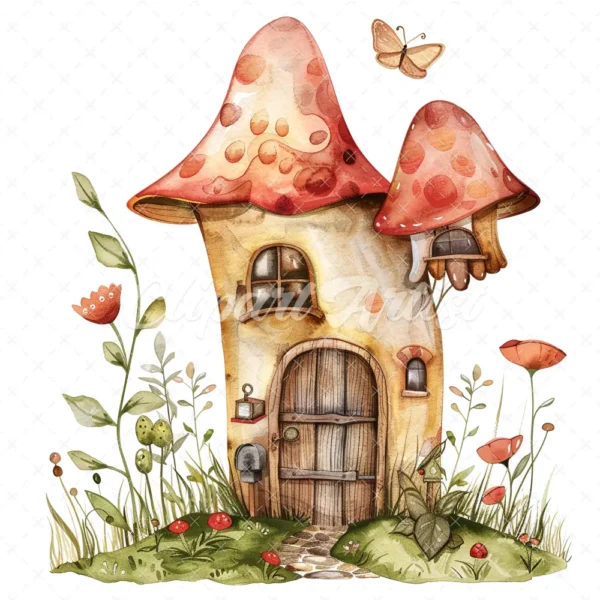 20 High-Quality Little Fairy House Clipart - Fairy house digital watercolor JPG instant download for commercial use - Digital download
