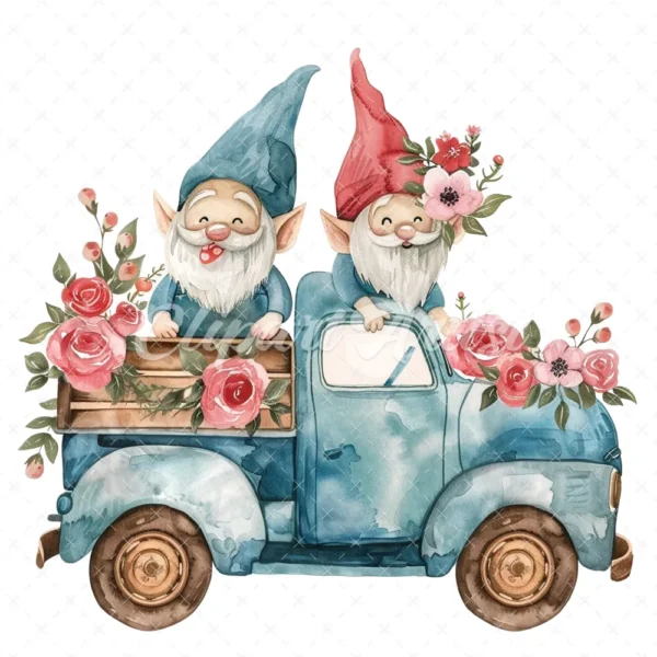 19 High-Quality Gnomes in Pickup Truck Clipart - Gnomes pickup digital watercolor JPG instant download for commercial use - Digital download
