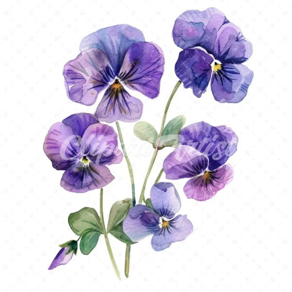 20 High-Quality Violets Clipart - Violets clipart digital watercolor JPG instant download for commercial use - Digital download