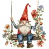 18 High-Quality Gnome on Swing Clipart - Gnome on swing wreath digital watercolor JPG instant download for commercial use - Digital download