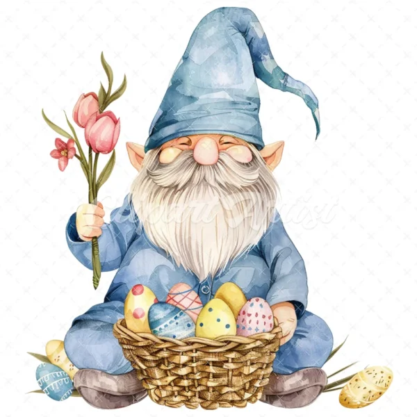 20 High-Quality Gnome With Easter Clipart - Easter gnome digital watercolor JPG instant download for commercial use - Digital download
