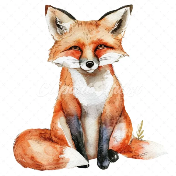 20 High-Quality Cute Foxes Clipart - Cute fox sitting digital watercolor JPG instant download for commercial use - Digital download