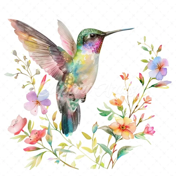 20 High-Quality Floral Hummingbird Clipart - Hummingbird digital watercolor JPG instant download for commercial use - Digital download