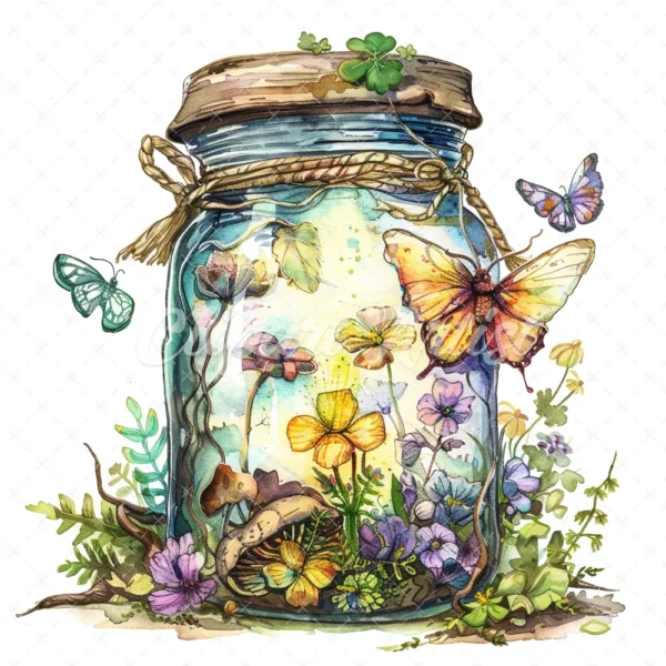 20 High-Quality Fairy Jars Clipart - Fairy jars digital watercolor JPG instant download for commercial use - Digital download