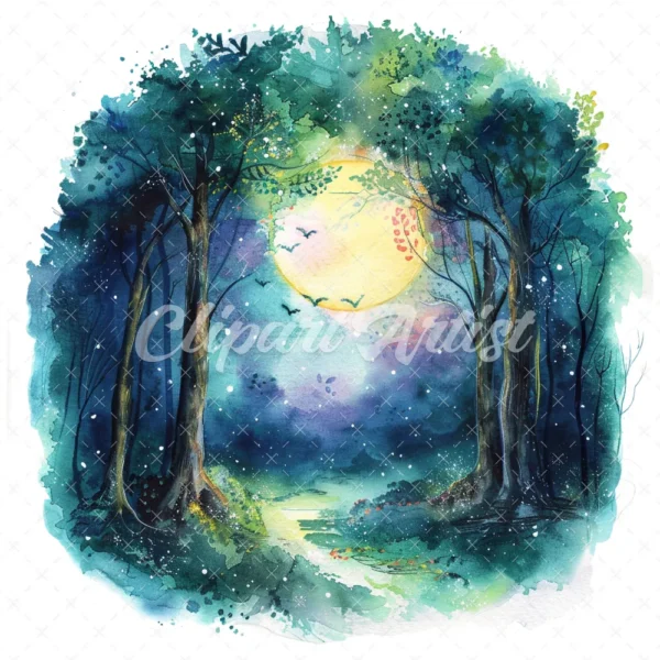 20 High-Quality Enchanted Fairy Forest Clipart - Fairy forest digital watercolor JPG instant download for commercial use - Digital download