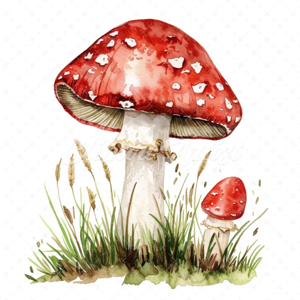 20 High-Quality Clipart - Toadstool digital watercolor JPG instant download for commercial use - Digital download