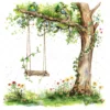 18 High-Quality Tree Swings Clipart - Tree swings digital watercolor JPG instant download for commercial use - Digital download