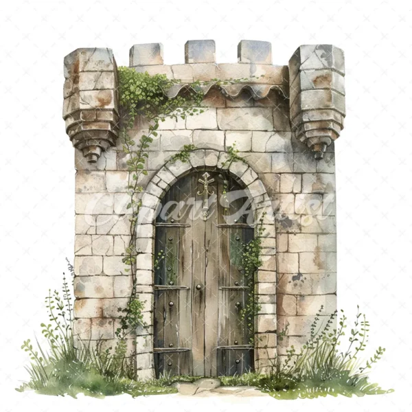 20 High-Quality Castle Entrance Clipart - Castle entrance digital watercolor JPG instant download for commercial use - Digital download