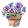 20 High-Quality Pot of Pansies Clipart - Pot of pansies digital watercolor JPG instant download for commercial use - Digital download