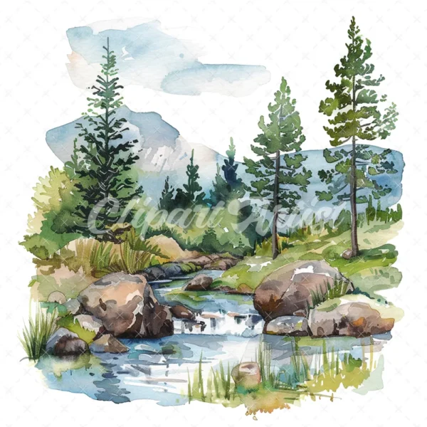 19 High-Quality Crystalline Stream Clipart - Crystalline digital watercolor JPG instant download for commercial use - Digital download