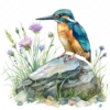 20 High-Quality Floral Kingfisher Clipart - Floral kingfisher digital watercolor JPG instant download for commercial use - Digital download