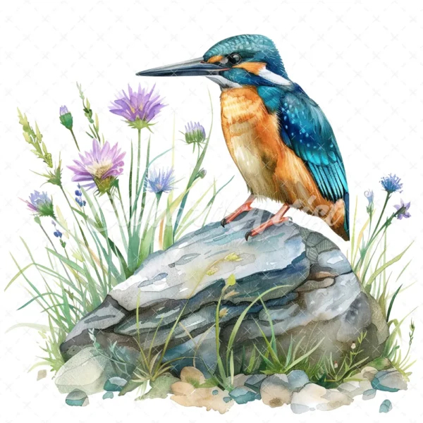 20 High-Quality Floral Kingfisher Clipart - Floral kingfisher digital watercolor JPG instant download for commercial use - Digital download
