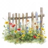 20 High-Quality Fence Wildflowers Clipart - Fence wildflowers digital watercolor JPG instant download for commercial use - Digital download