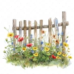 20 High-Quality Fence Wildflowers Clipart - Fence wildflowers digital watercolor JPG instant download for commercial use - Digital download