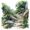 20 High-Quality Jungle Rocky Path Clipart - Jungle rocky path digital watercolor JPG instant download for commercial use - Digital download