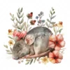 20 High-Quality Mice Sleep In Flower Clipart - Mice sleep digital watercolor JPG instant download for commercial use - Digital download