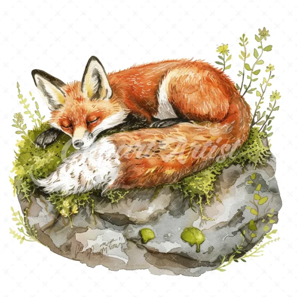 22 High-Quality Cute Fox Sleep Clipart - Cute fox sleep digital watercolor JPG instant download for commercial use - Digital download