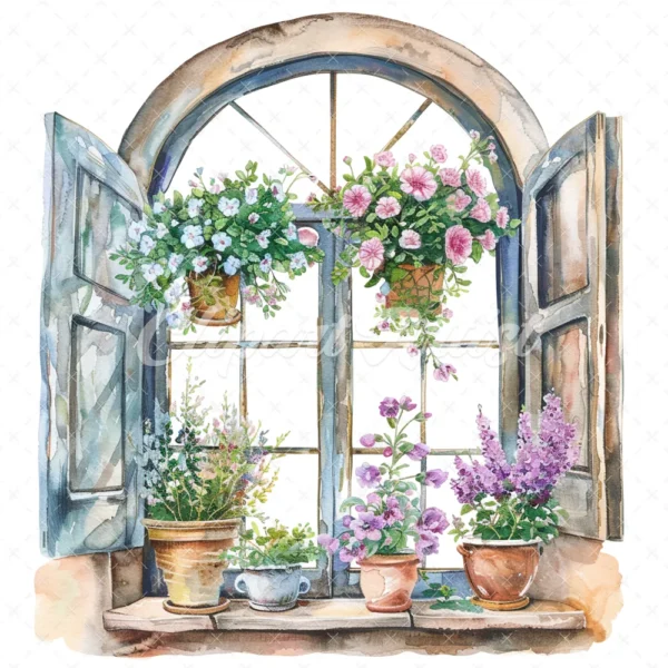 20 High-Quality Victorian Windows Set-1 Clipart - Victorian windows watercolor JPG instant download for commercial use - Digital download