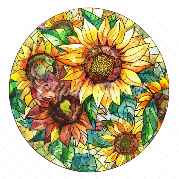 20 High-Quality Stained Glass Sunflowers Clipart - Sunflowers digital watercolor JPG instant download for commercial use - Digital download
