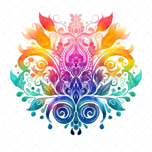 20 High-Quality Rainbow Mehndi Clipart - Rainbow mehndi digital watercolor JPG instant download for commercial use - Digital download