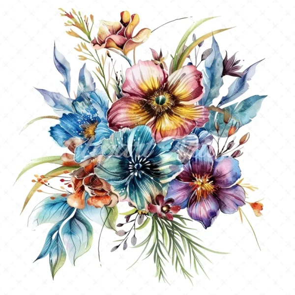 20 High-Quality Fantasy Flowers Clipart - Bouquet flowers digital watercolor JPG instant download for commercial use - Digital download