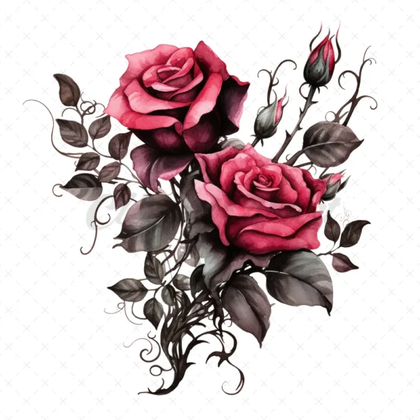 20 High-Quality Gothic Roses Boutique Clipart - Gothic roses digital watercolor JPG instant download for commercial use - Digital download