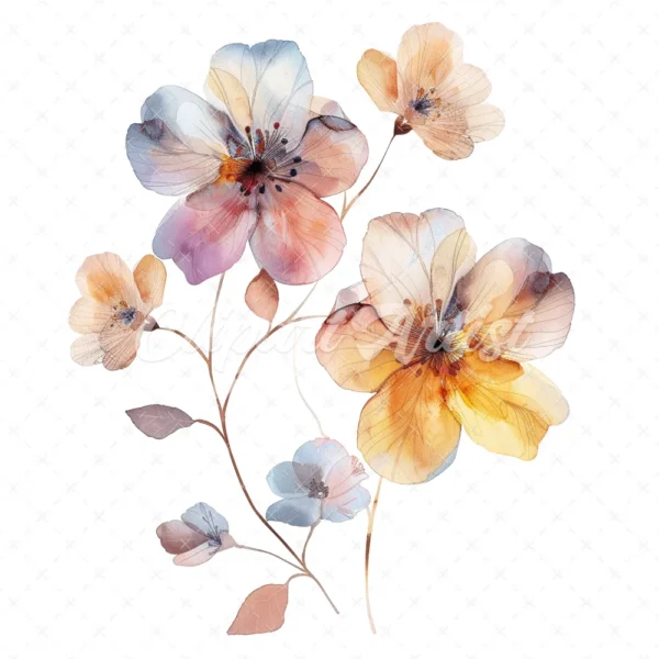 20 High-Quality Abstract Flower Clipart -Vivid abstract flower digital watercolor JPG instant download for commercial use - Digital download