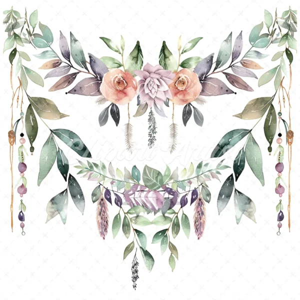 20 High-Quality Boho Leaves Garland Clipart - Boho leaf garland digital watercolor JPG instant download for commercial use -Digital download