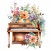 20 High-Quality Floral Piano Clipart - Floral piano digital watercolor JPG instant download for commercial use - Digital download