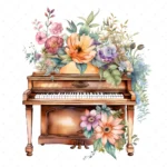 20 High-Quality Floral Piano Clipart - Floral piano digital watercolor JPG instant download for commercial use - Digital download