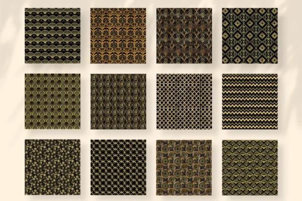Art Deco Seamless Digital Paper - 84 Scrapbook patterns, Vintage art deco designs, Black and gold pattern, Commercial use, Digital download