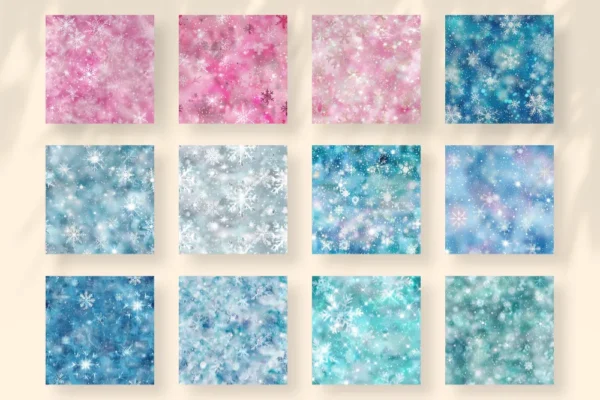 Frozen Winter Seamless Digital Paper - 75 Scrapbook patterns, Glittery snowflake wrapper, Christmas papers, Commercial use, Digital download