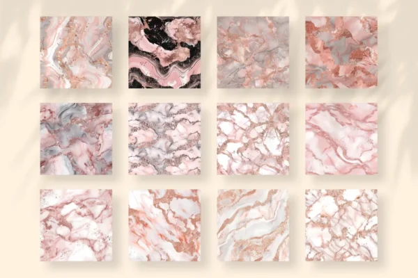 Rose Gold Marble Seamless Digital Paper - 69 Scrapbook patterns, Blush pink marble patterns, Marble foil, Commercial use, Digital download