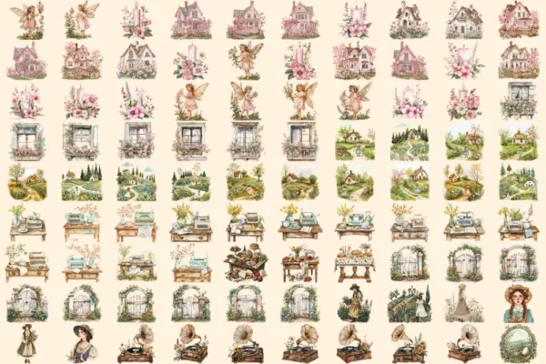 Cottagecore Spring Clipart Bundle - 600+ transparent PNG, Springtime clipart, Countryside nature graphics, Commercial use, Digital download